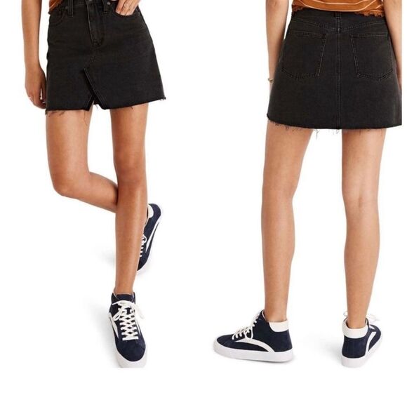 Madewell Rigid denim aline mini black skirt 32 - Picture 2 of 8